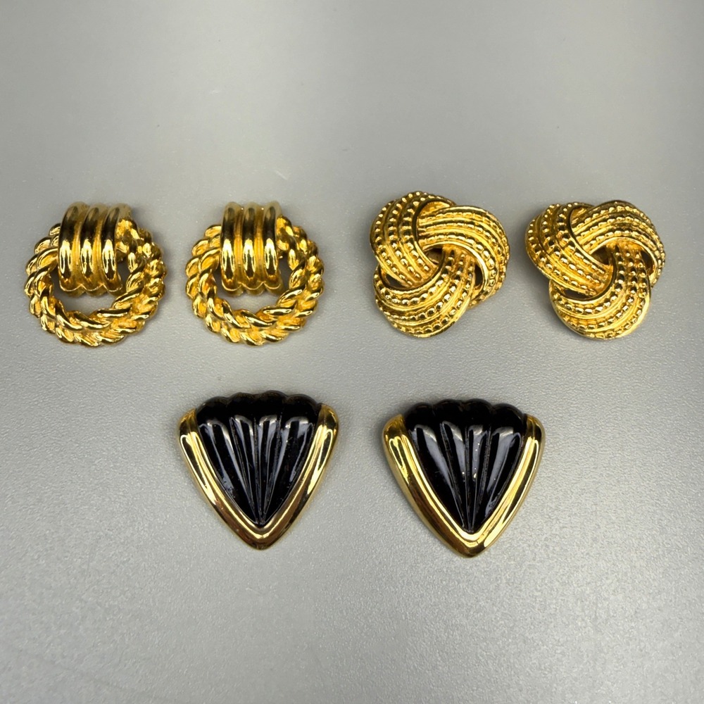 Vintage Shoe Clips Lot of 3 Gold Tone Black Enamel 80s Glam READ